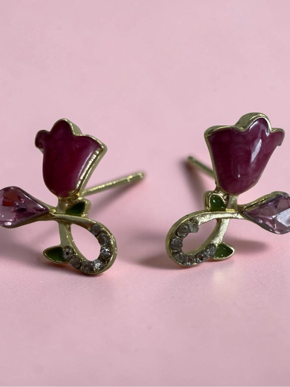 Pink Rose Stud Earrings